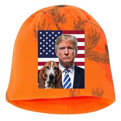 Funny Trump And Basset Hound Dog Usa Flag Election 2024 Vote Kati - Camo Knit Beanie