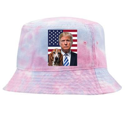 Funny Trump And Basset Hound Dog Usa Flag Election 2024 Vote Tie-Dyed Bucket Hat