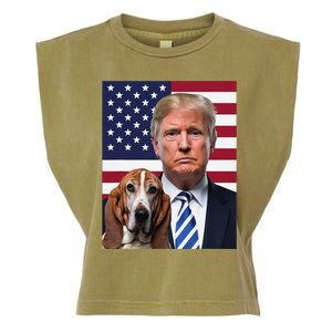 Funny Trump And Basset Hound Dog Usa Flag Election 2024 Vote Garment-Dyed Women's Muscle Tee