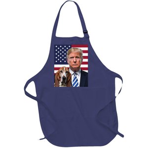 Funny Trump And Basset Hound Dog Usa Flag Election 2024 Vote Full-Length Apron With Pockets