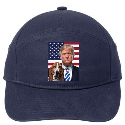 Funny Trump And Basset Hound Dog Usa Flag Election 2024 Vote 7-Panel Snapback Hat