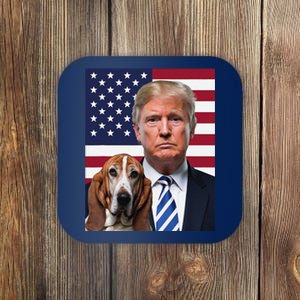 Funny Trump And Basset Hound Dog Usa Flag Election 2024 Vote Coaster