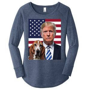 Funny Trump And Basset Hound Dog Usa Flag Election 2024 Vote Women's Perfect Tri Tunic Long Sleeve Shirt