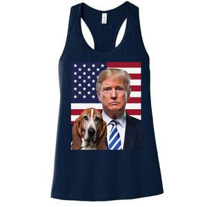 Funny Trump And Basset Hound Dog Usa Flag Election 2024 Vote Women's Racerback Tank