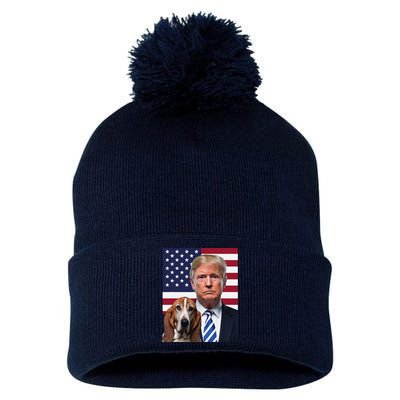 Funny Trump And Basset Hound Dog Usa Flag Election 2024 Vote Pom Pom 12in Knit Beanie