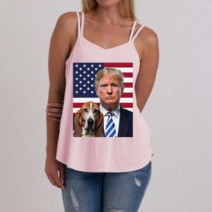 Funny Trump And Basset Hound Dog Usa Flag Election 2024 Vote Women's Strappy Tank