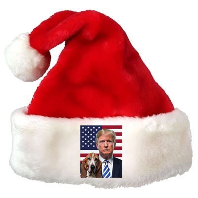 Funny Trump And Basset Hound Dog Usa Flag Election 2024 Vote Premium Christmas Santa Hat