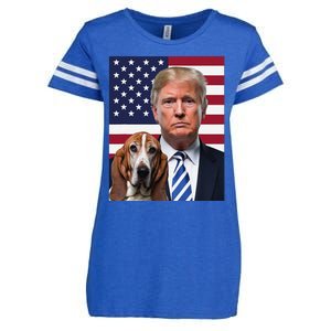 Funny Trump And Basset Hound Dog Usa Flag Election 2024 Vote Enza Ladies Jersey Football T-Shirt