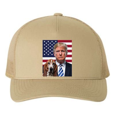 Funny Trump And Basset Hound Dog Usa Flag Election 2024 Vote Yupoong Adult 5-Panel Trucker Hat