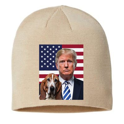 Funny Trump And Basset Hound Dog Usa Flag Election 2024 Vote Sustainable Beanie