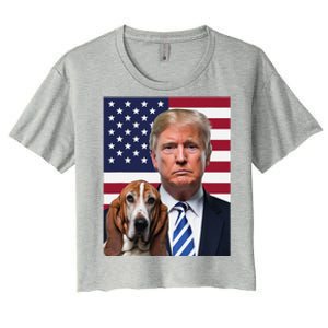 Funny Trump And Basset Hound Dog Usa Flag Election 2024 Vote Women's Crop Top Tee