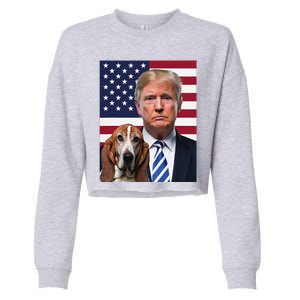 Funny Trump And Basset Hound Dog Usa Flag Election 2024 Vote Cropped Pullover Crew