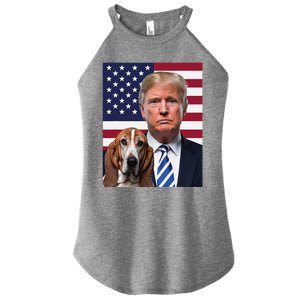 Funny Trump And Basset Hound Dog Usa Flag Election 2024 Vote Women's Perfect Tri Rocker Tank