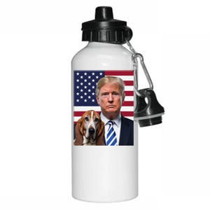 Funny Trump And Basset Hound Dog Usa Flag Election 2024 Vote Aluminum Water Bottle