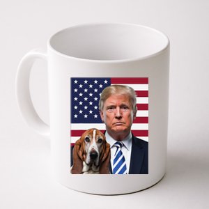 Funny Trump And Basset Hound Dog Usa Flag Election 2024 Vote Coffee Mug