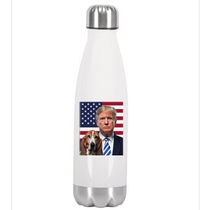 Funny Trump And Basset Hound Dog Usa Flag Election 2024 Vote Stainless Steel Insulated Water Bottle