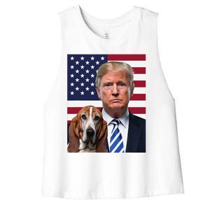 Funny Trump And Basset Hound Dog Usa Flag Election 2024 Vote Women's Racerback Cropped Tank