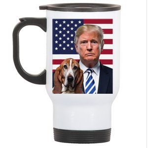 Funny Trump And Basset Hound Dog Usa Flag Election 2024 Vote Stainless Steel Travel Mug