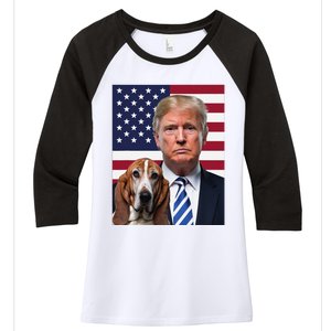 Funny Trump And Basset Hound Dog Usa Flag Election 2024 Vote Women's Tri-Blend 3/4-Sleeve Raglan Shirt