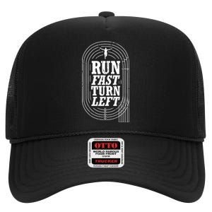 Funny Track And Field Design Run Fast Turn Left High Crown Mesh Back Trucker Hat