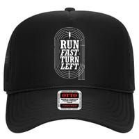 Funny Track And Field Design Run Fast Turn Left High Crown Mesh Back Trucker Hat