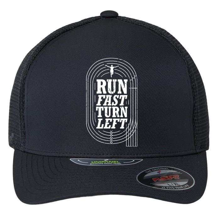 Funny Track And Field Design Run Fast Turn Left Flexfit Unipanel Trucker Cap