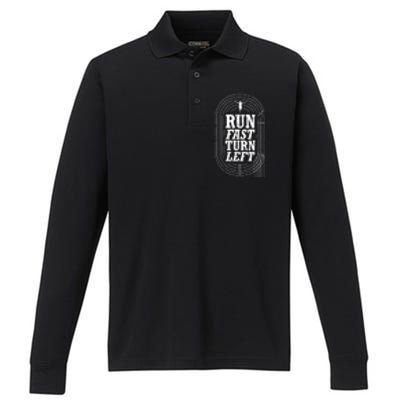 Funny Track And Field Design Run Fast Turn Left Performance Long Sleeve Polo