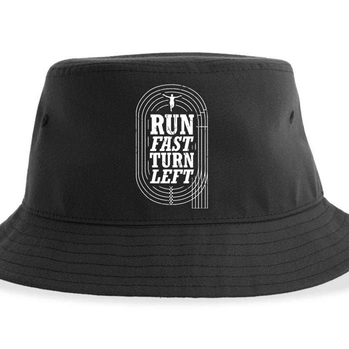 Funny Track And Field Design Run Fast Turn Left Sustainable Bucket Hat