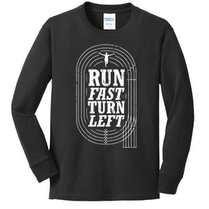 Funny Track And Field Design Run Fast Turn Left Kids Long Sleeve Shirt