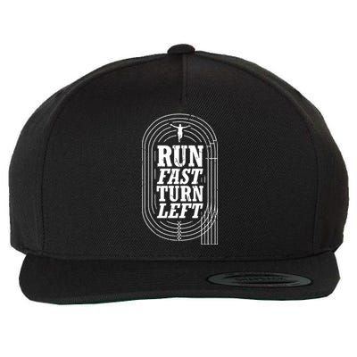 Funny Track And Field Design Run Fast Turn Left Wool Snapback Cap