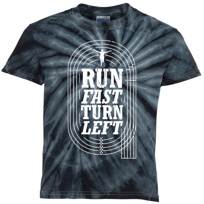 Funny Track And Field Design Run Fast Turn Left Kids Tie-Dye T-Shirt