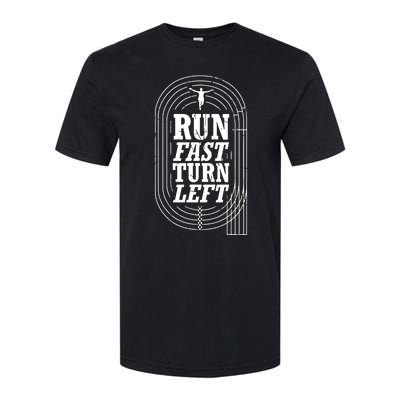 Funny Track And Field Design Run Fast Turn Left Softstyle CVC T-Shirt