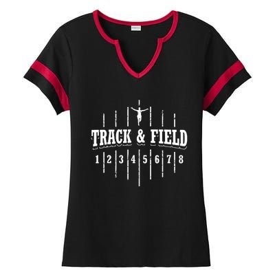 Funny Track And Field Design Runner Numbers Ladies Halftime Notch Neck Tee