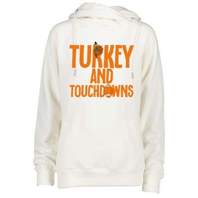 Football Turkey And Touchdowns Thanksgiving Gift Womens Funnel Neck Pullover Hood