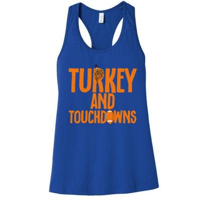 Football Turkey And Touchdowns Thanksgiving Gift Women's Racerback Tank