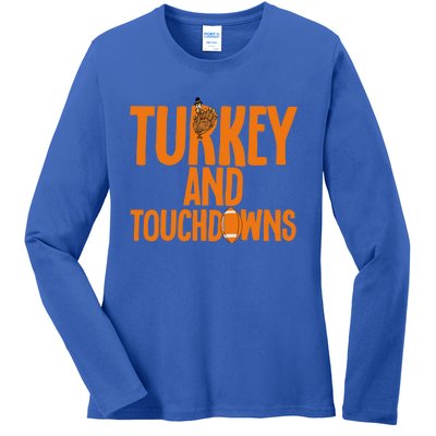 Football Turkey And Touchdowns Thanksgiving Gift Ladies Long Sleeve Shirt