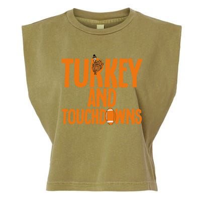 Football Turkey And Touchdowns Thanksgiving Gift Garment-Dyed Women's Muscle Tee