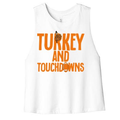 Football Turkey And Touchdowns Thanksgiving Gift Women's Racerback Cropped Tank