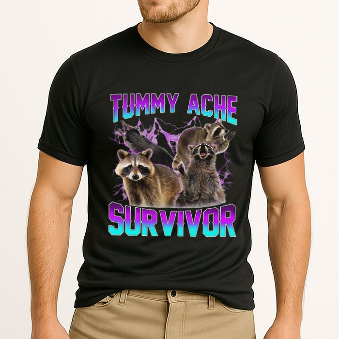 Funny Tummy Ache Survivor Raccoon Cooling Performance Crew T-Shirt