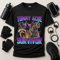 Funny Tummy Ache Survivor Raccoon Cooling Performance Crew T-Shirt