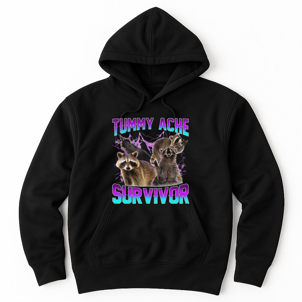 Funny Tummy Ache Survivor Raccoon Hoodie