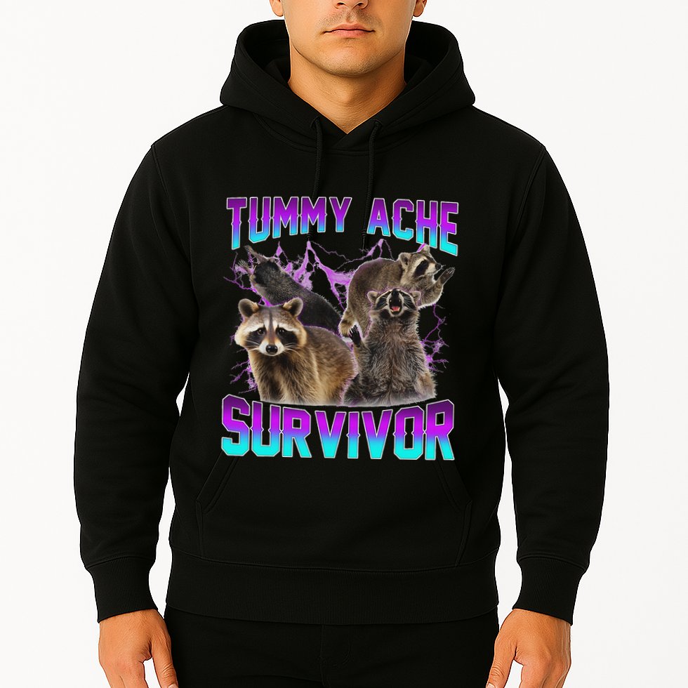 Funny Tummy Ache Survivor Raccoon Hoodie