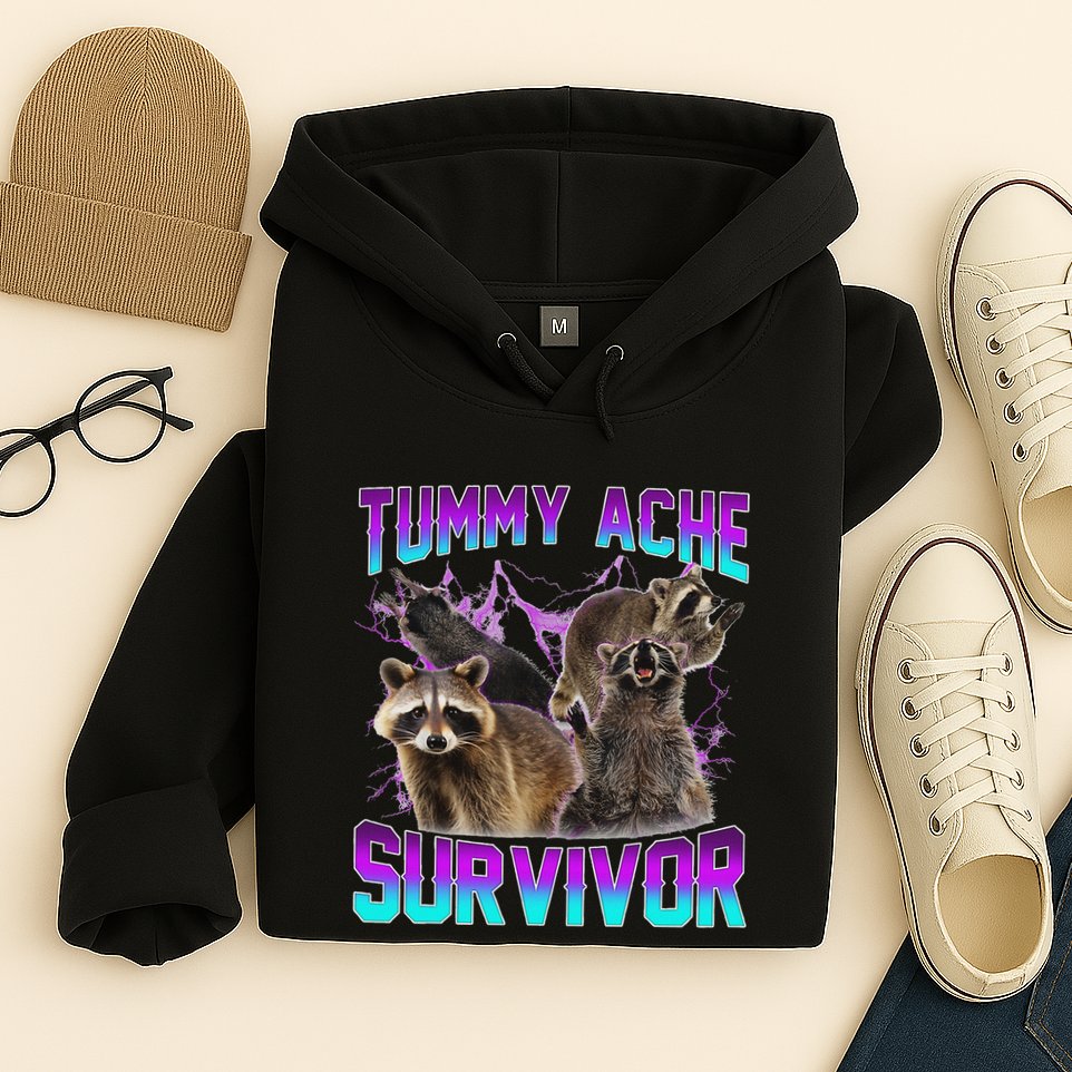 Funny Tummy Ache Survivor Raccoon Hoodie