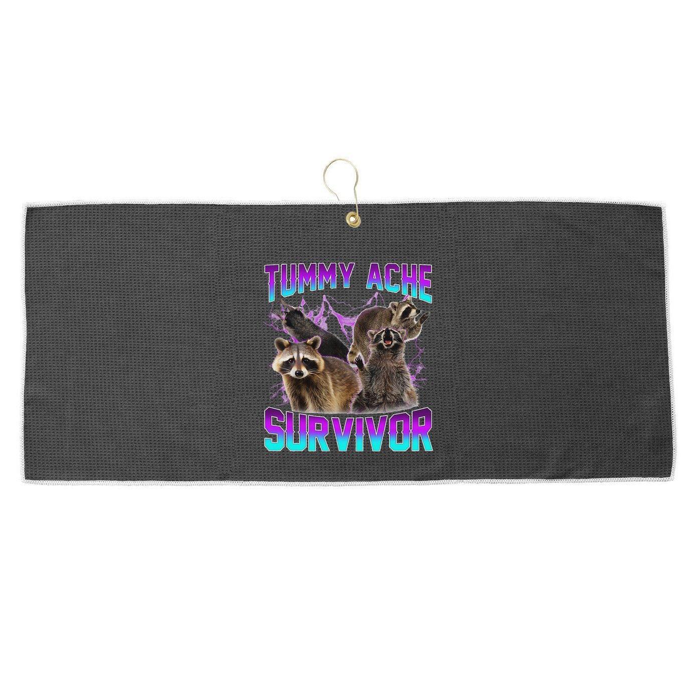 Funny Tummy Ache Survivor Raccoon Large Microfiber Waffle Golf Towel