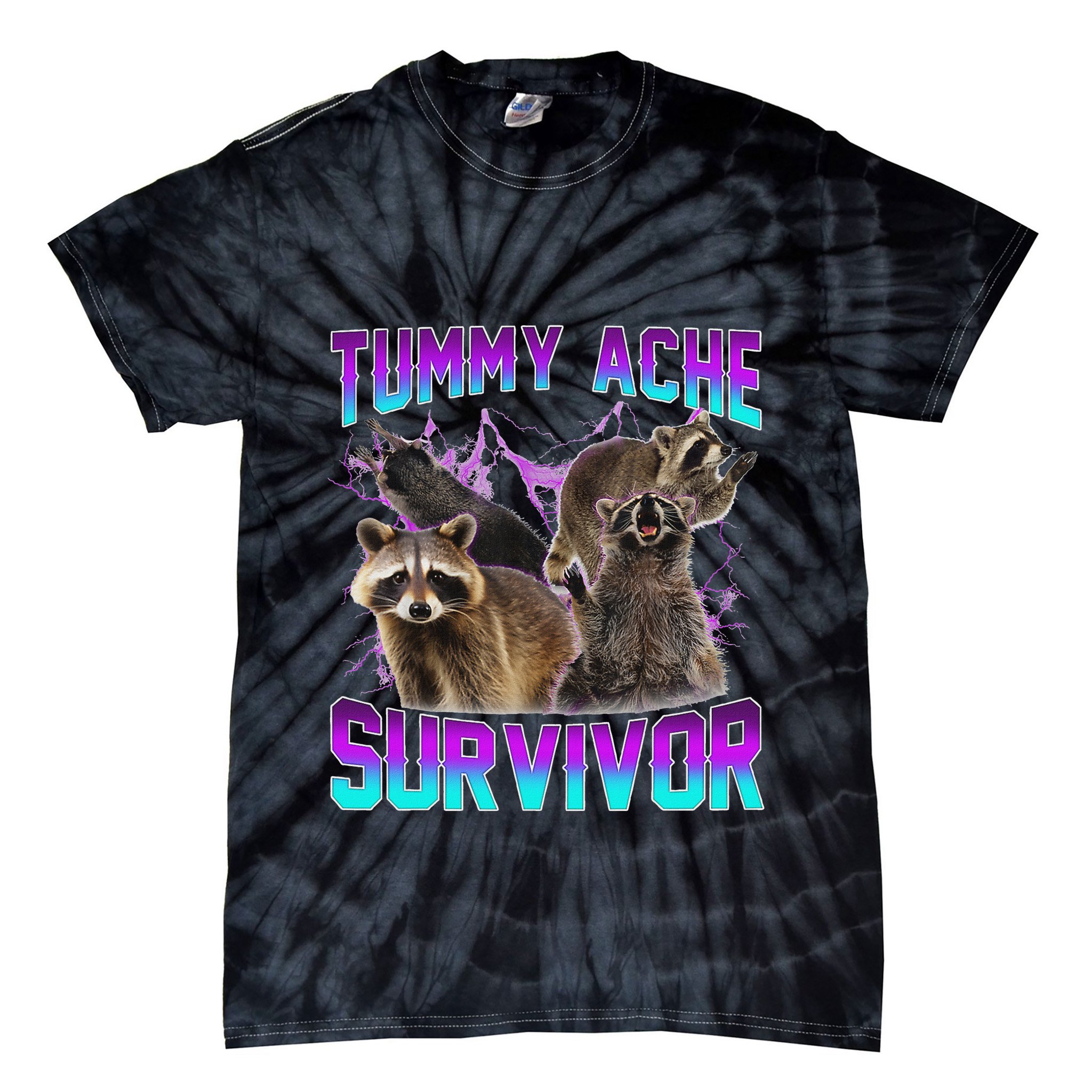Funny Tummy Ache Survivor Raccoon Tie-Dye T-Shirt