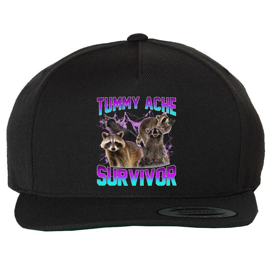 Funny Tummy Ache Survivor Raccoon Wool Snapback Cap