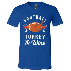 Football Turkey And Wine Funny Thanksgiving Ing Gift V-Neck T-Shirt