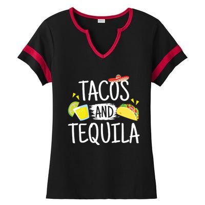 Funny Tacos And Tequila Mexican Sombrero Gift Ladies Halftime Notch Neck Tee