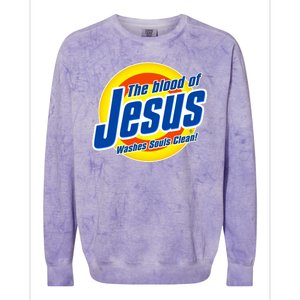 Funny The Blood Of Jesus Washes Souls Clean Detergent Colorblast Crewneck Sweatshirt