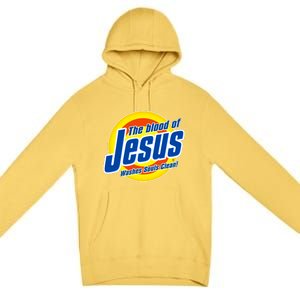 Funny The Blood Of Jesus Washes Souls Clean Detergent Premium Pullover Hoodie